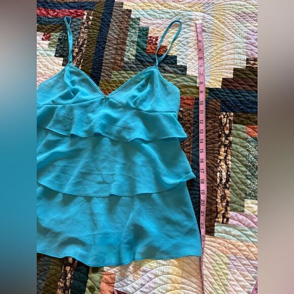 Y2K Teal Tiered Ruffle Sheer Tank Top Size M Summer - Picture 5 of 5